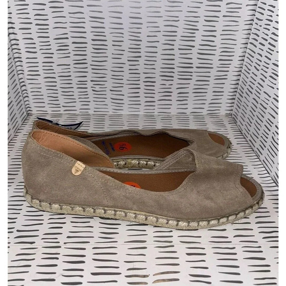 Verbenas Espadrilles Suede Flats Sz 9.5 Tan Leather Peep Toe Shoes SPAIN NEW - Picture 4 of 8